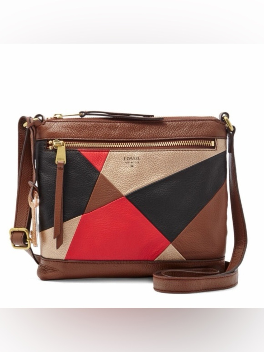 Fossil Patchwork Leather Crossbody Bag - Red Multi